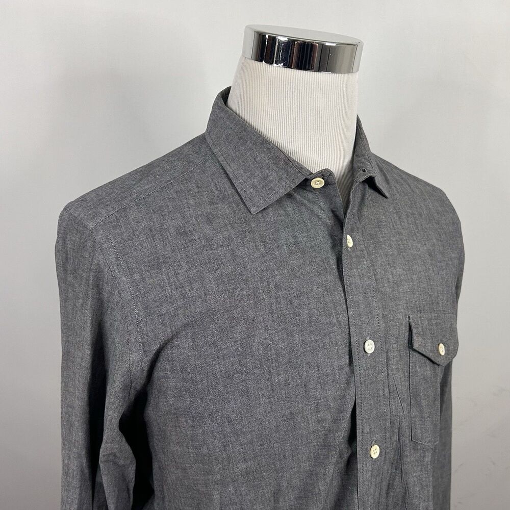 Trumaker Medium Bespoke Casual Shirt Gray Chambray 100% Cotton Button Front